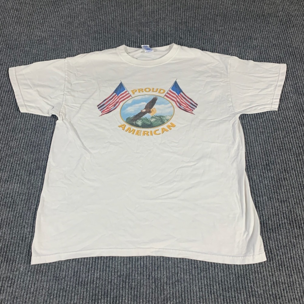 VTG MO Knits T Shirt Mens Large White Short Sleeve Proud American‎ Eagle Patriot